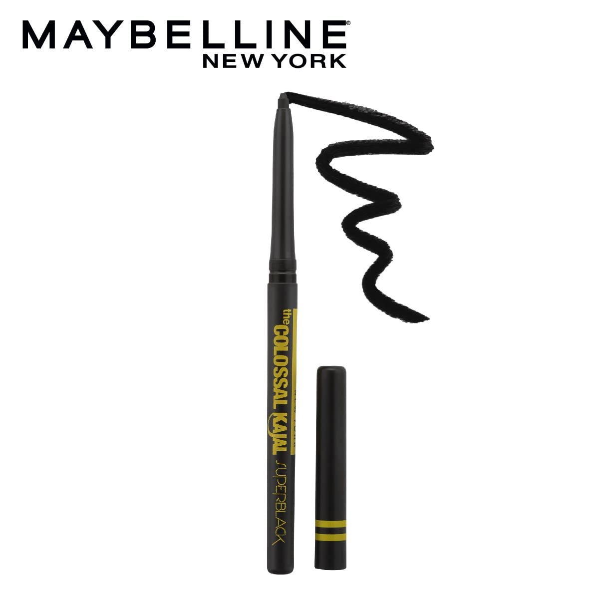 Maybelline New York Kajal Pencil, Super Black, Intense Colour, Sharp Definition, Long-Lasting, Colossal Kajal, 0.35G, Matte Finish (Pack of 2)