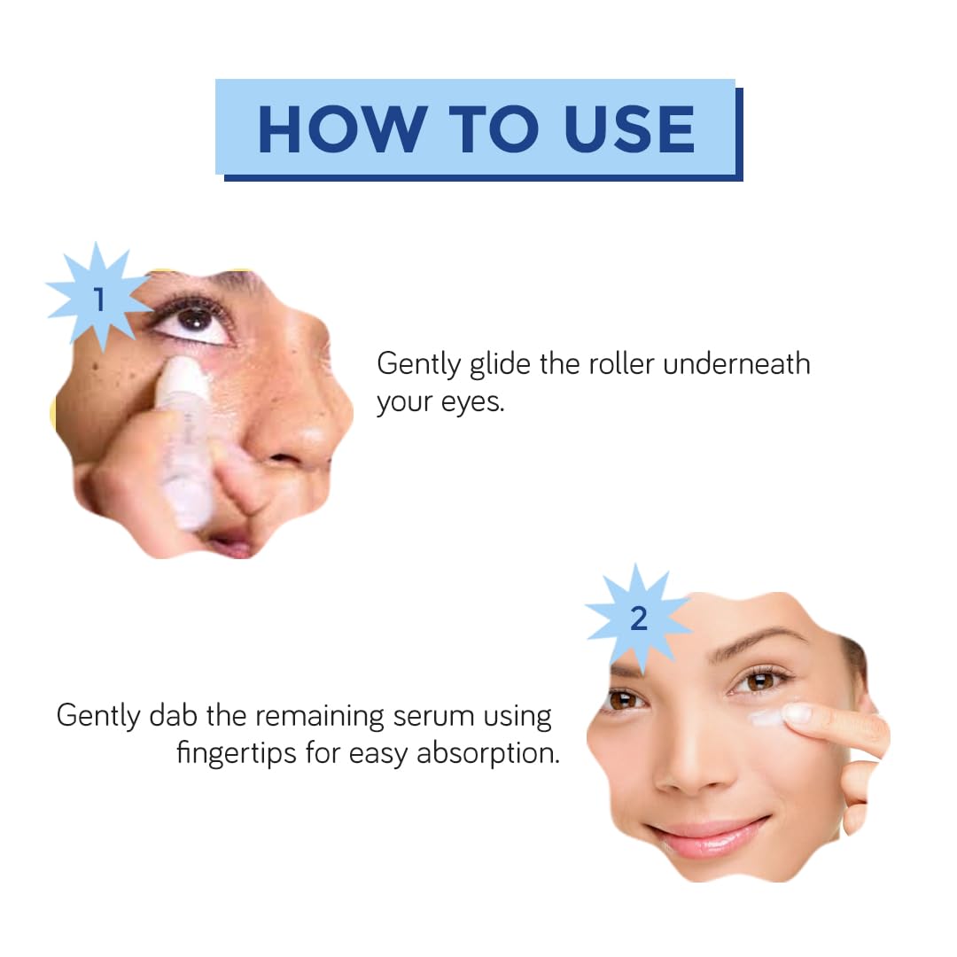 Moody 7D Hydro Burst Under Eye Roll On Serum With Hyaluronic Peptides & Vitamin E For Dark Circles & Puffiness | Eye Cream for Wrinkles & Fine Lines | Sulphate Free & Vegan | Men & Women | 9.8 gm