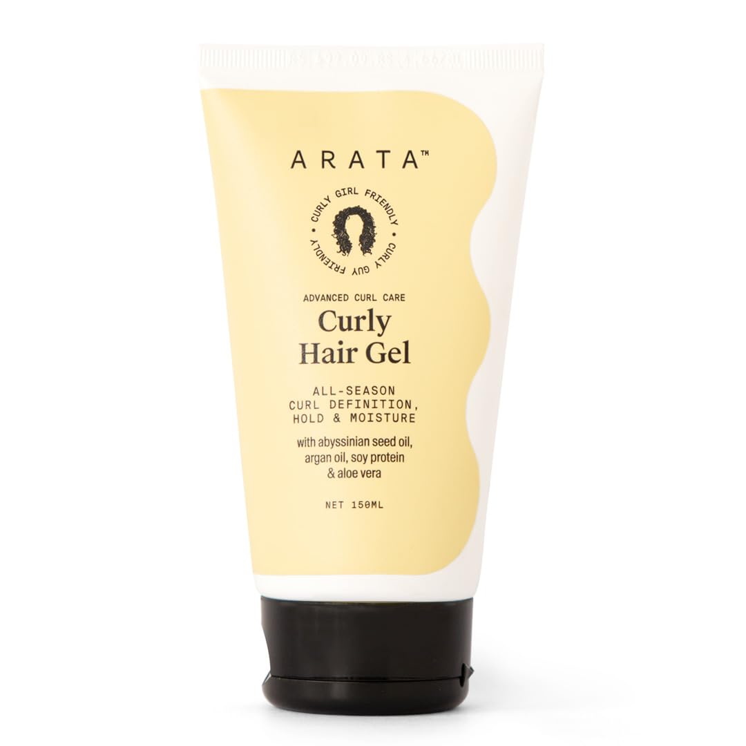 Arata Curl Gel For Frizzy, Wavy, Curly Hair | Natural Long-Lasting Hold & Definition | Tames Frizz | Aloe Vera, Abyssinian Seed Oil, Argan oil & Soy Protein | No Sulphate,Paraben,Silicone | 150ml x 1
