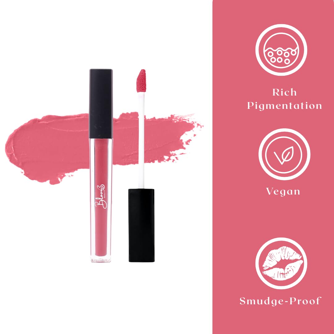 Bloom Beauty Liquid Lipstick, Velvet Matte Finish, Lightweight & Hydrating | Long-Lasting Wear, (Bloom Peachy)