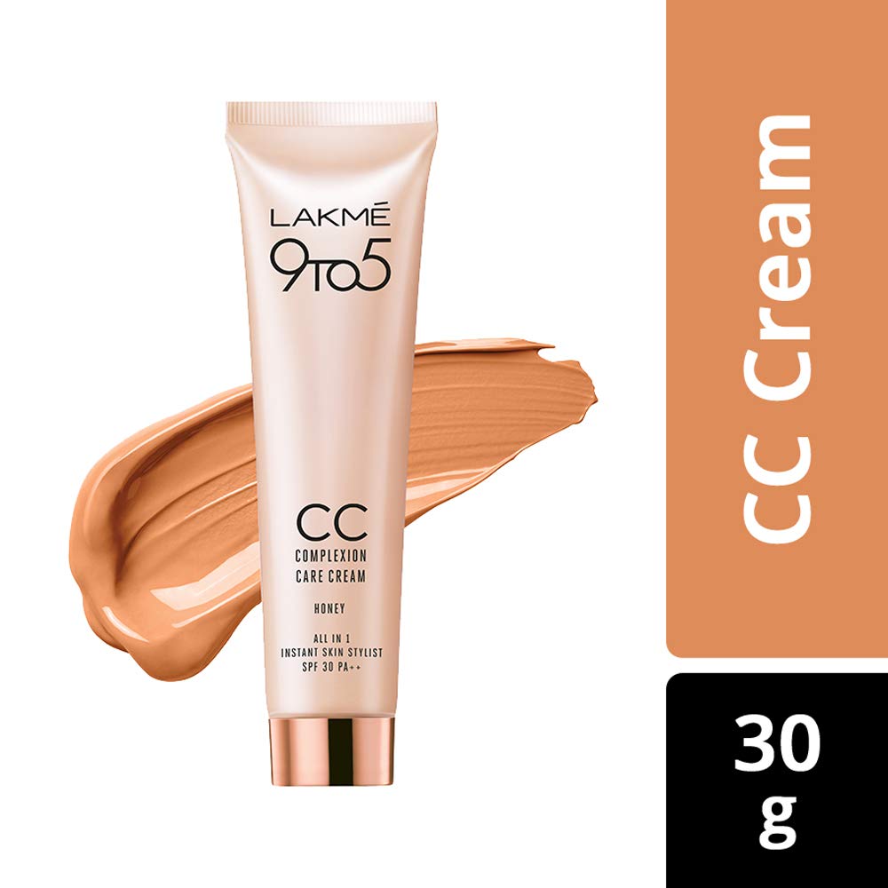 LAKMÉ 9 to 5 Primer with Matte Powder Medium Coverage Foundation Compact for all skin types, Ivory Cream, 9g And 9 to 5 Complexion Care CC Cream, Honey, 30g