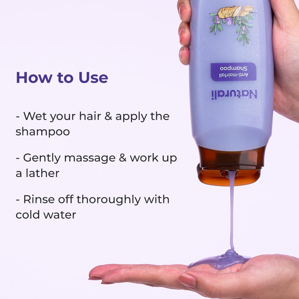 Naturali Anti Hairfall Shampoo | 3x Hair fall Control | With Rosemary, Biotin and Ginseng | No Sulfate No Paraben | Rosemary Shampoo for Hair Growth | 370 ml