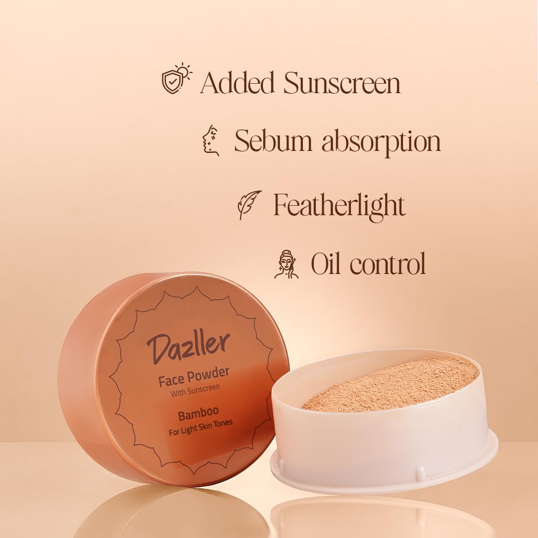 DAZLLER Loose Compact Powder for All Skin Type, for Setting Makeup, Featherlight Sheer Finish, Oil-Control, Added Sunscreen, 30G-Sunset R41, Brown