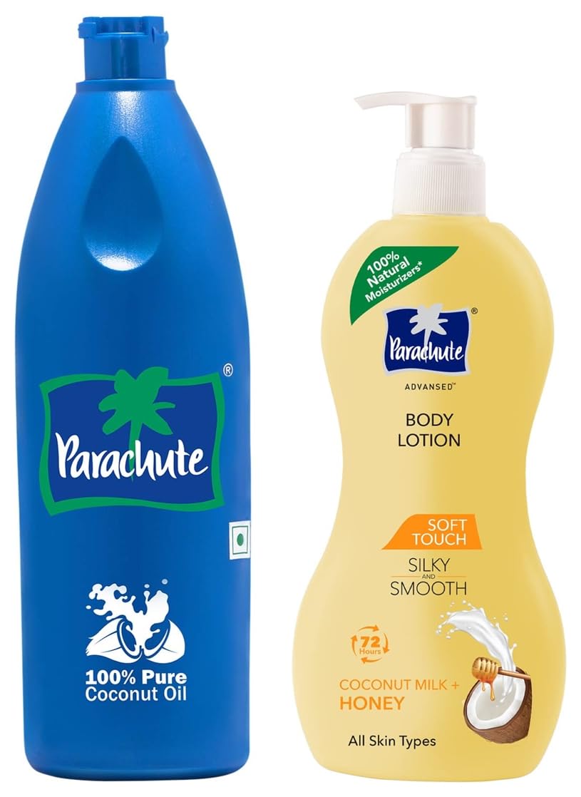 Parachute 100% Pure Coconut Oil, 600 ml (Bottle) And Advansed Body Lotion Soft Touch, 400 ml