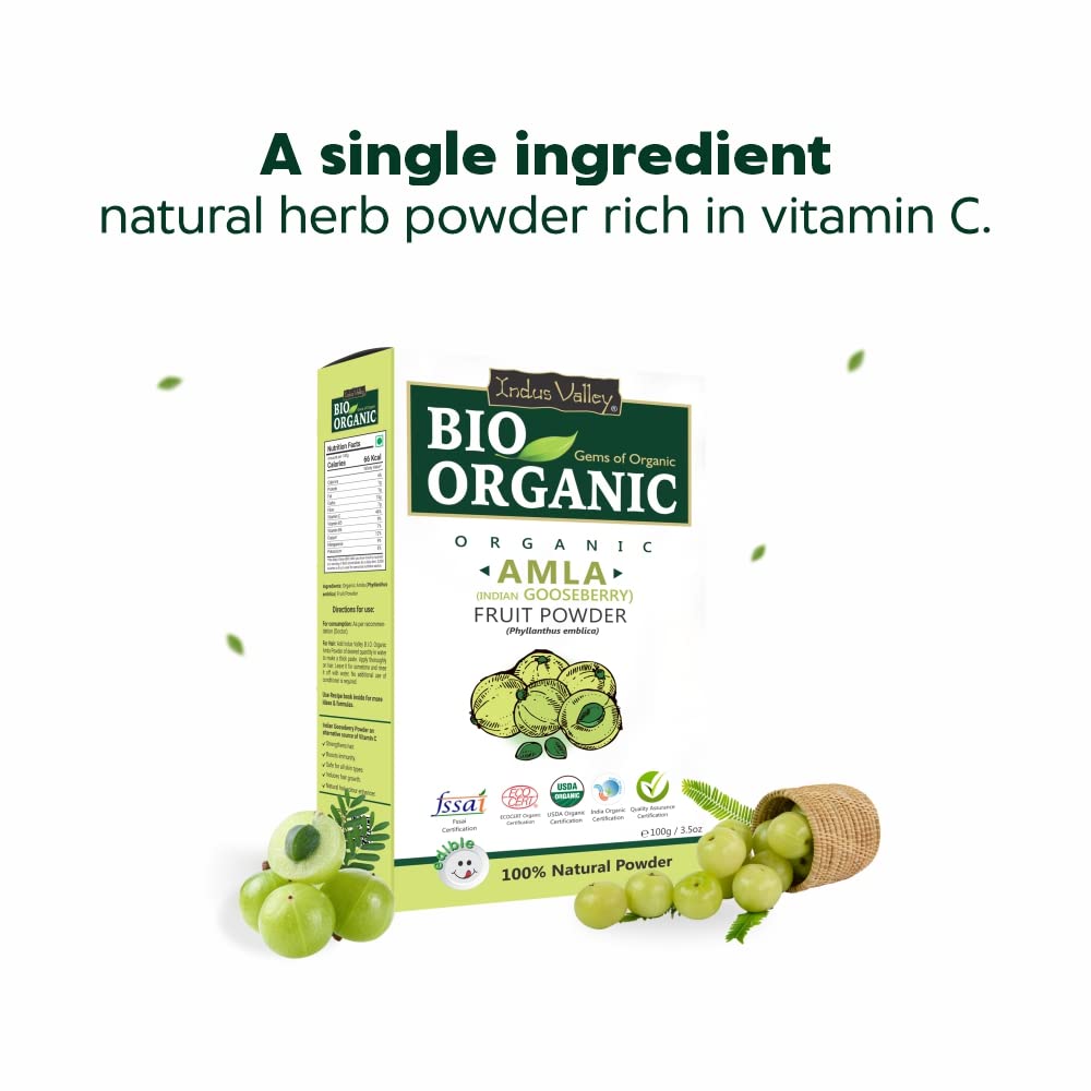 INDUS VALLEY Bio Organic Natural Shikakai Powder | Acacia concinna with Amla Powder | Indian Gooseberry for Hair Care - (100g+100g=200g)