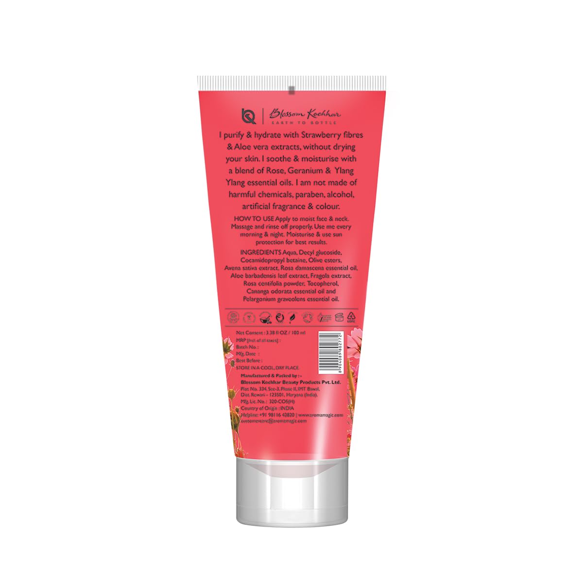 Aroma Magic Moisturizing Strawberry Face Wash| with Aloe Vera Extract & Ylang Ylang Essential Oil| All Skin - 100 ml |For men & women |Pack of 1