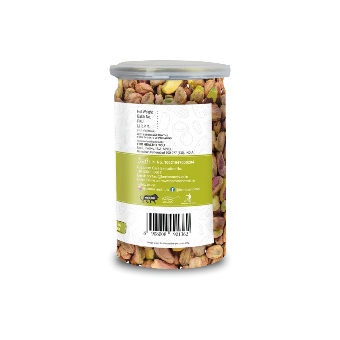 Berries And Nuts Premium Size Plain Pista Kernels | Pistachios without Shell, Unsalted Pista | 200 Grams | 1 Bottle of 200 Grams