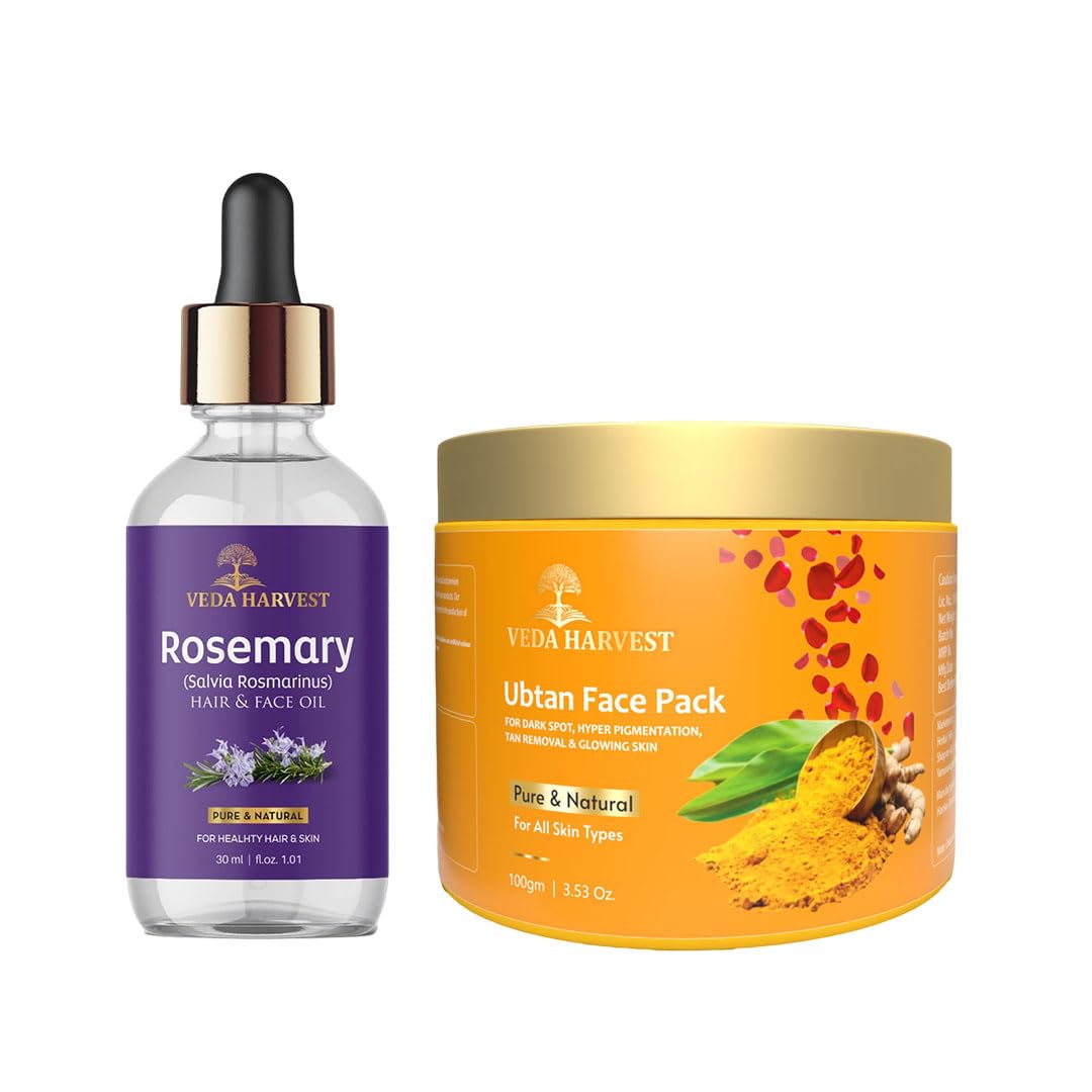 Veda Harvest Rosemary Essential Oil and Ubtan Face Pack | Deep cleansing, Hydrates skin, Skin brightening, Tan removal
