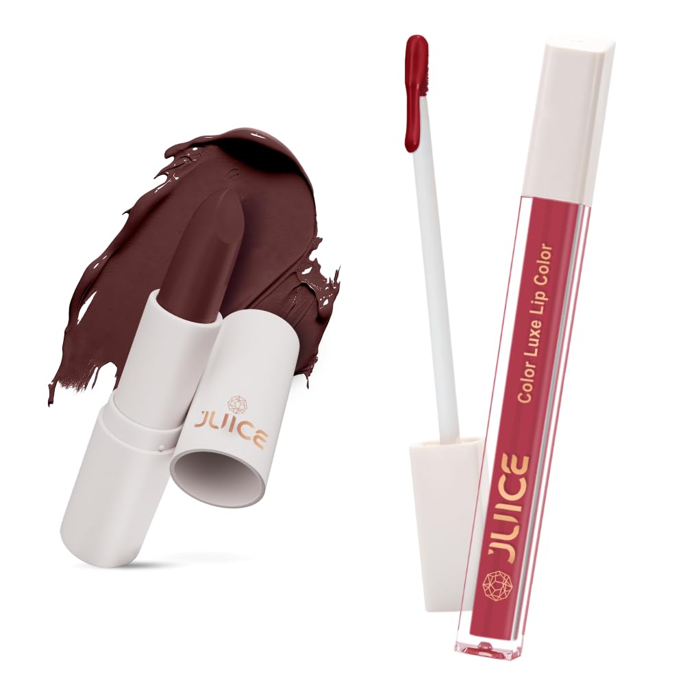 Juice Marron Royale - M06 Kiss Sensation Lipstick & Yummy Pink - M13 Color Luxe Liquid Lipstick with Goodness of Bio Retinol, & SPF 15 UV Protection