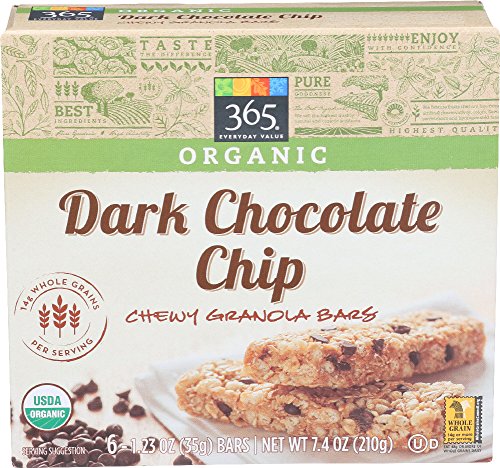 365 Organic Chewy Granola Bars, Dark Chocolate Chip (6 - 1.23 Bars), 7.4 Ounce