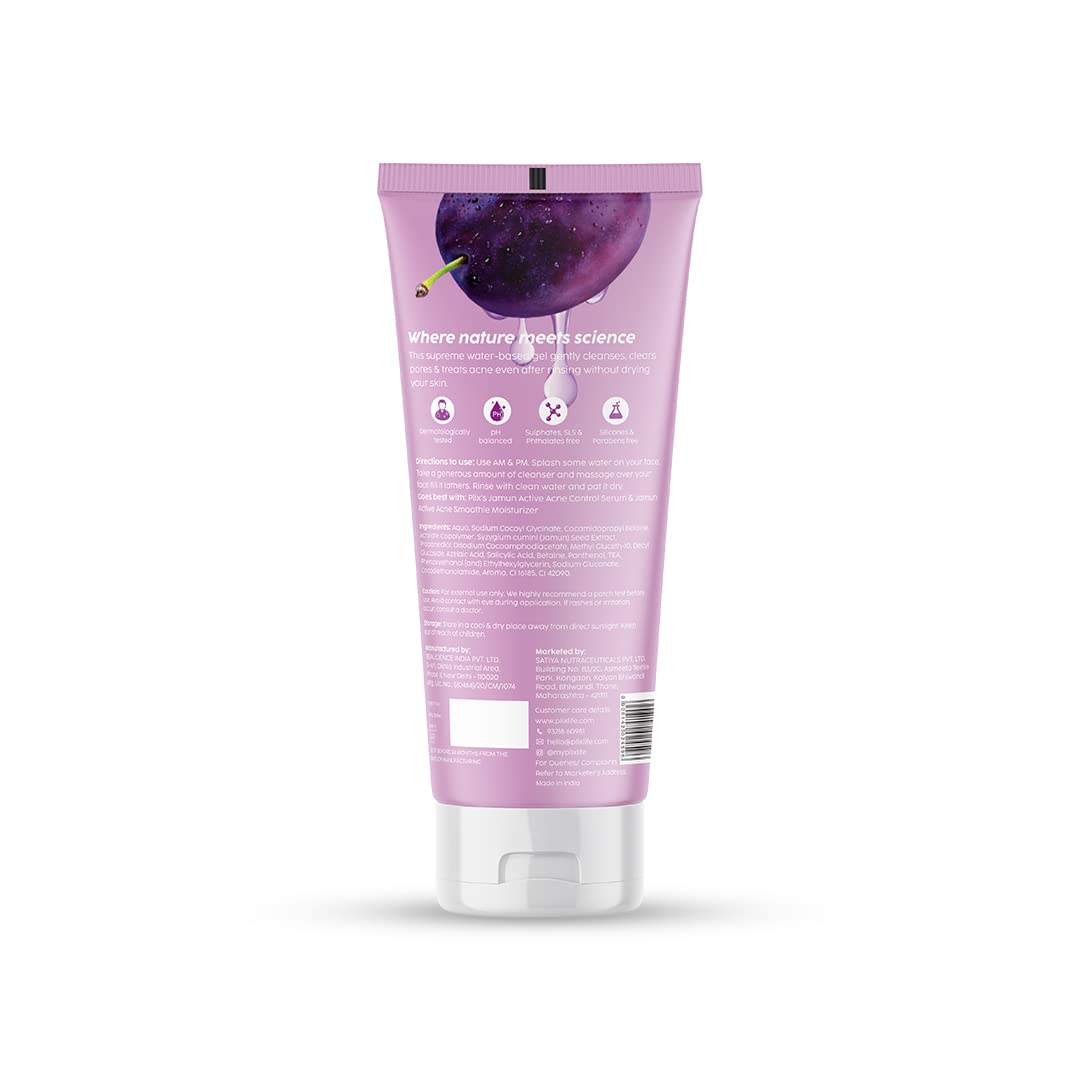 The Plant Fix Plix 0.5% w/w Salicylic Acid Jamun Face Wash Cleanser Gel For Active Acne & Oil Control, For Breakouts | Oily & Acne Prone Skin | Women & Men | 100 ml