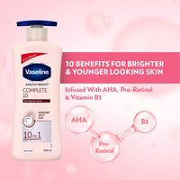 Vaseline Healthy Bright Complete 10 Body Lotion, Anti- Ageing Lotion With Vitamin B3, Aha, Pro-Retinol, 400 ml
