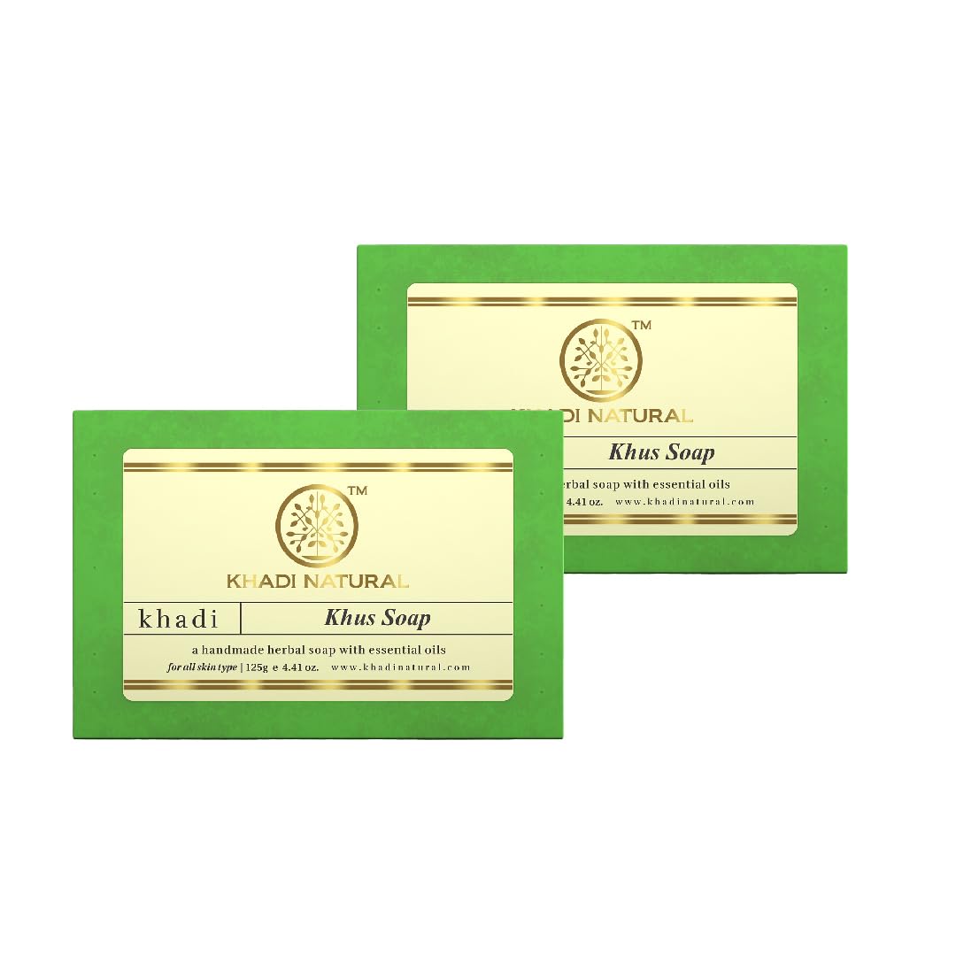 Khadi Natural Khus Handmade Soap| Cooling Herbal Soap for a Refreshing Bath Experience| Infused with Natural Goodness to Revitalize Your Skin| Pack of 2 (125 * 2, 250g)