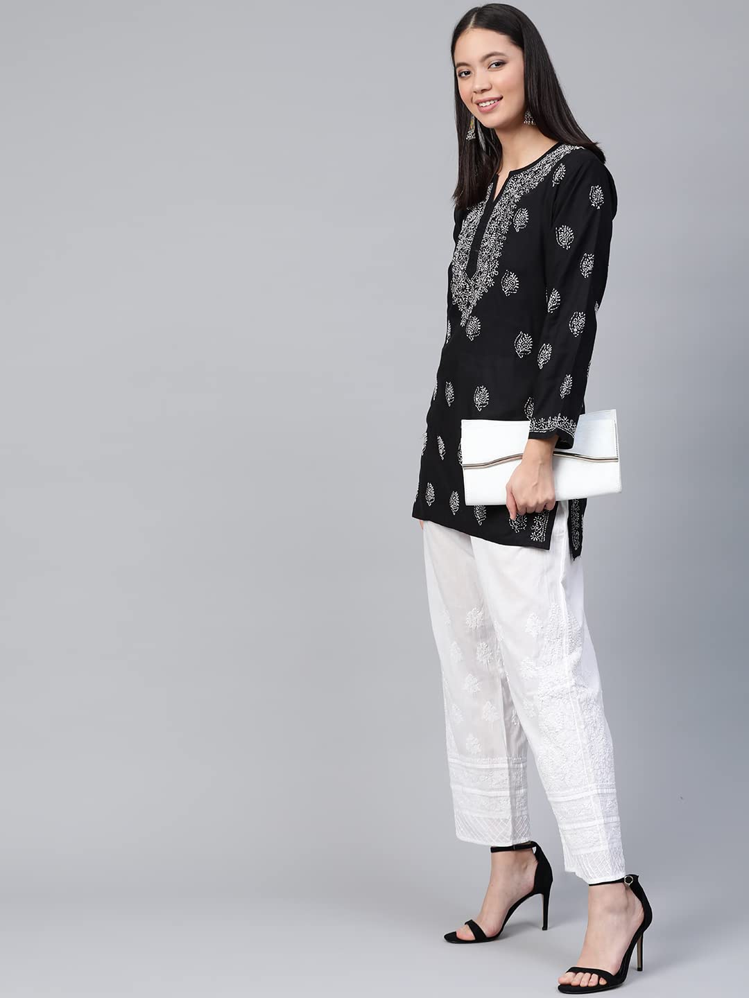 Ada Women's  Cotton Top Tunic Hand Embroidered Lucknowi Chikankari Short Kurti