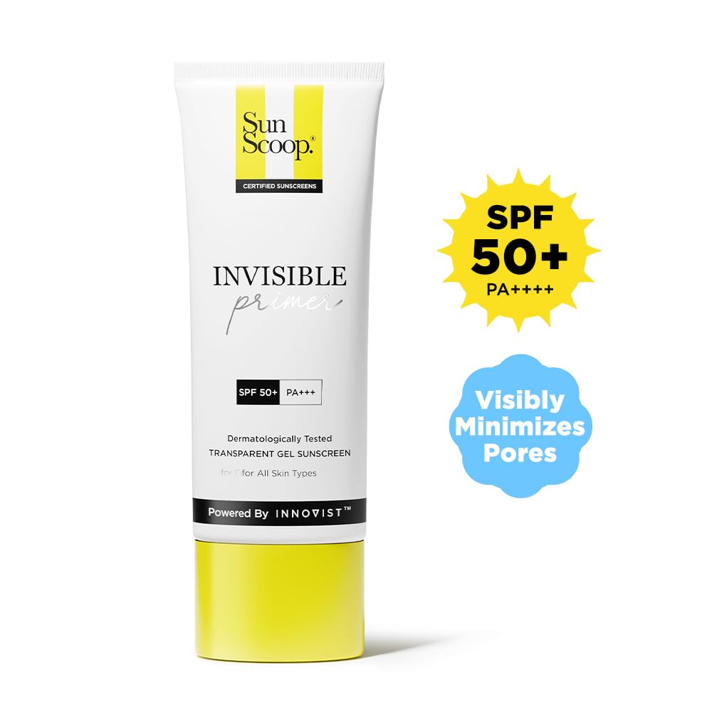 SunScoop Invisible Primer Sunscreen Gel SPF 50 PA+++ | For Dry & Oily Skin | Transparent Primer-Like Finish | Rice Extract & Vitamin E to Minimise Pores | No White Cast | For Women & Men | 45g