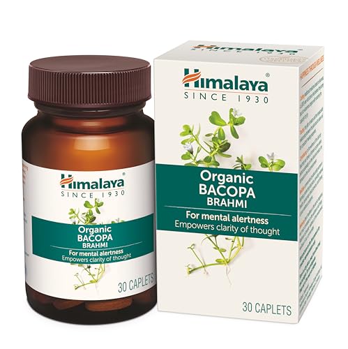 Himalaya Organic Bacopa (Brahmi) I For Mental Alertness I Improves Memory Score by 30%* I Supports Positive Mood I 100% Natural I 30 Veg Caplets