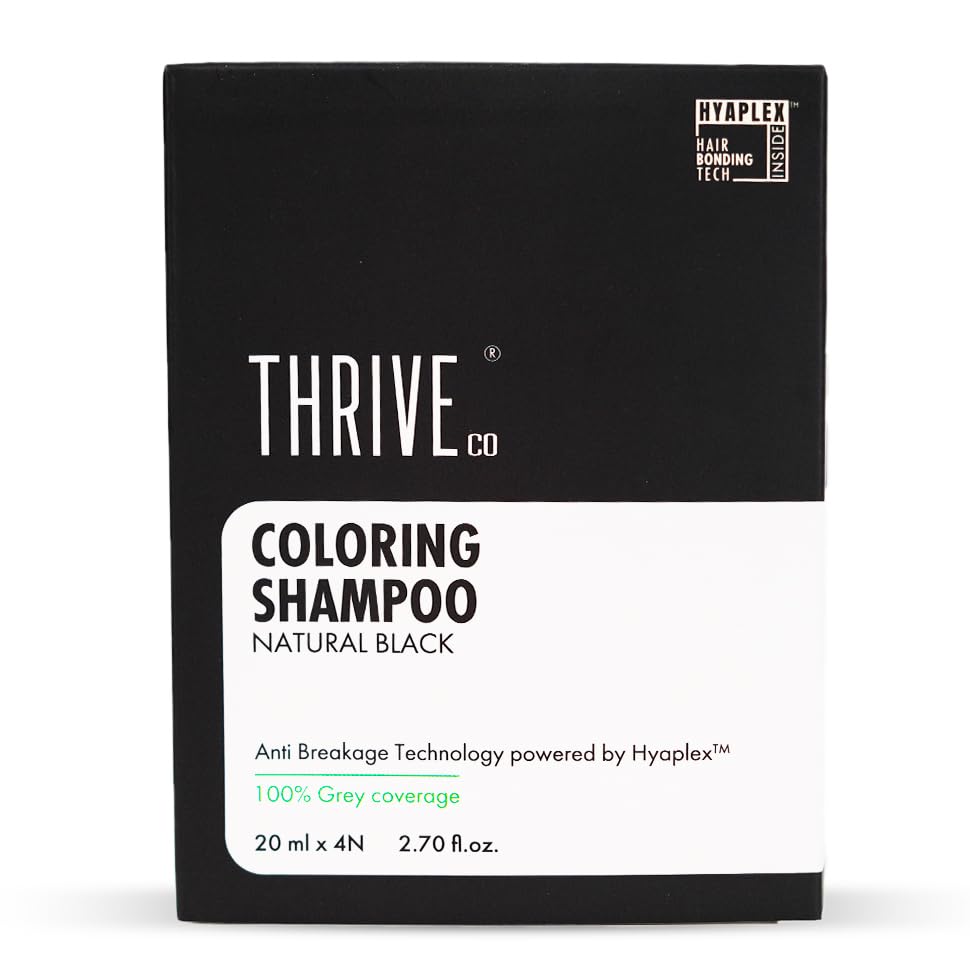 ThriveCo Hair Color Shampoo Kit | 5-MIN COLORING SHAMPOO (Natural Black) + (Dark Brown) with Hyaplex™ | 100% Grey Coverage | Ammonia-Free & Damage-Free | Rich, Shiny Color | 80 grams each