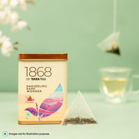 1868 by TATA Tea Darjeeling Rare Wonder Pyramid Tea Bags (15 Count), Pure Darjeeling Black Tea, Hand Rolled, Second Flush, Muscatel Flavour, From House of TATA