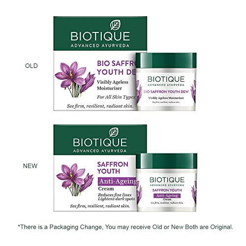Biotique Saffron Dew Youthful Moisturizer Cream| Protects Skin Cells | Prevents Ageing And Retains Youthful Glow | 100% Botanical Extracts | Suitable For All Skin Types | 50Gm