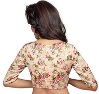 X3 Women's  Poly Satin Pink Floral Saree