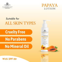 Verdant Natural Care Advanced and Deep Hydration, Moisture, Nourishing & Skin Brightening Papaya Body Lotion with SPF 20 and Papaya Extract - No Parabens, Sulphates - 200 ml