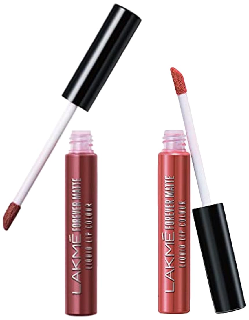 LAKMÉ Forever Matte Liquid Lip Colour, Nude Dream, 5.6ml & LAKMÉ Forever Matte Liquid Lip Colour, Coral Sense, 5.6ml