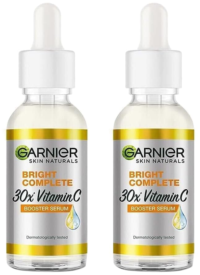 Garnier Skin Naturals, Face Serum, Increases Skin's Glow Instantly and Reduces Spots Overtime, Bright Complete Vitamin C Booster, 30 ml (Pack of 2)