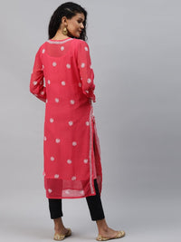 Ada Lucknowi Hand Embroidered Traditional Chikankari Georgette Kurta Kurti with Slip for Women