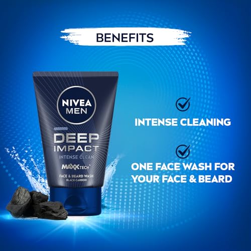 NIVEA MEN Deep Impact Face Wash 100g | With Black Carbon | Intense Clean, For Beard & Face | Removes Oil and Impurities