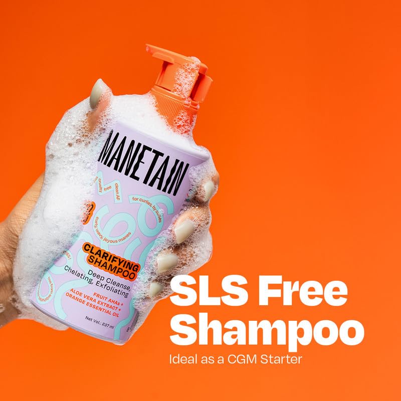 Manetain Clarifying Shampoo for All Hair Types 236ml Sulphate Paraben and Toxin Free Mild Vegan Shampoo for Women, Men with Wavy, Dry, Curly and Frizzy Hair