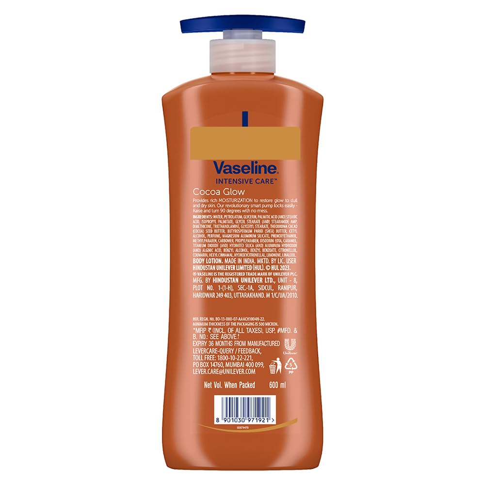 Vaseline Cocoa Glow Serum In Lotion, 600 ml | 100% Pure Cocoa & Shea Butter for Glowing & Soft Skin