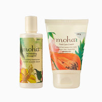 Moha: Rejuvenating Massage Oil 200ml And Foot Cream 100gm Combo | D-stresses and Tones the Skin with Jojoba Oil, Almond Oil and Olive Oil, Foot Cream For Rough, Dry and Cracked Heel Combo Pack
