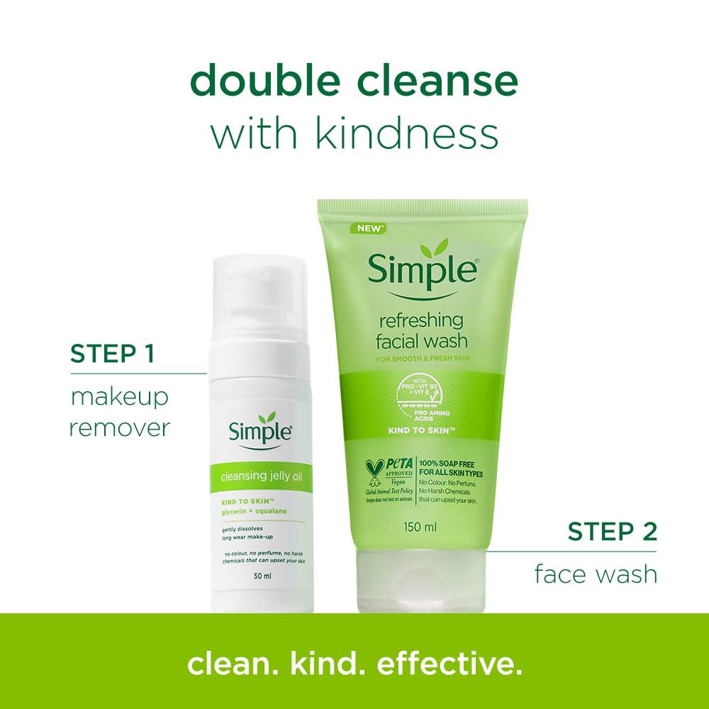 Simple Kind To Skin Cleansing Jelly Oil 50ml | Gently Melts Away Waterproof And Transfer-proof Makeup | With Squalane & Glycerin | For All Skin Types