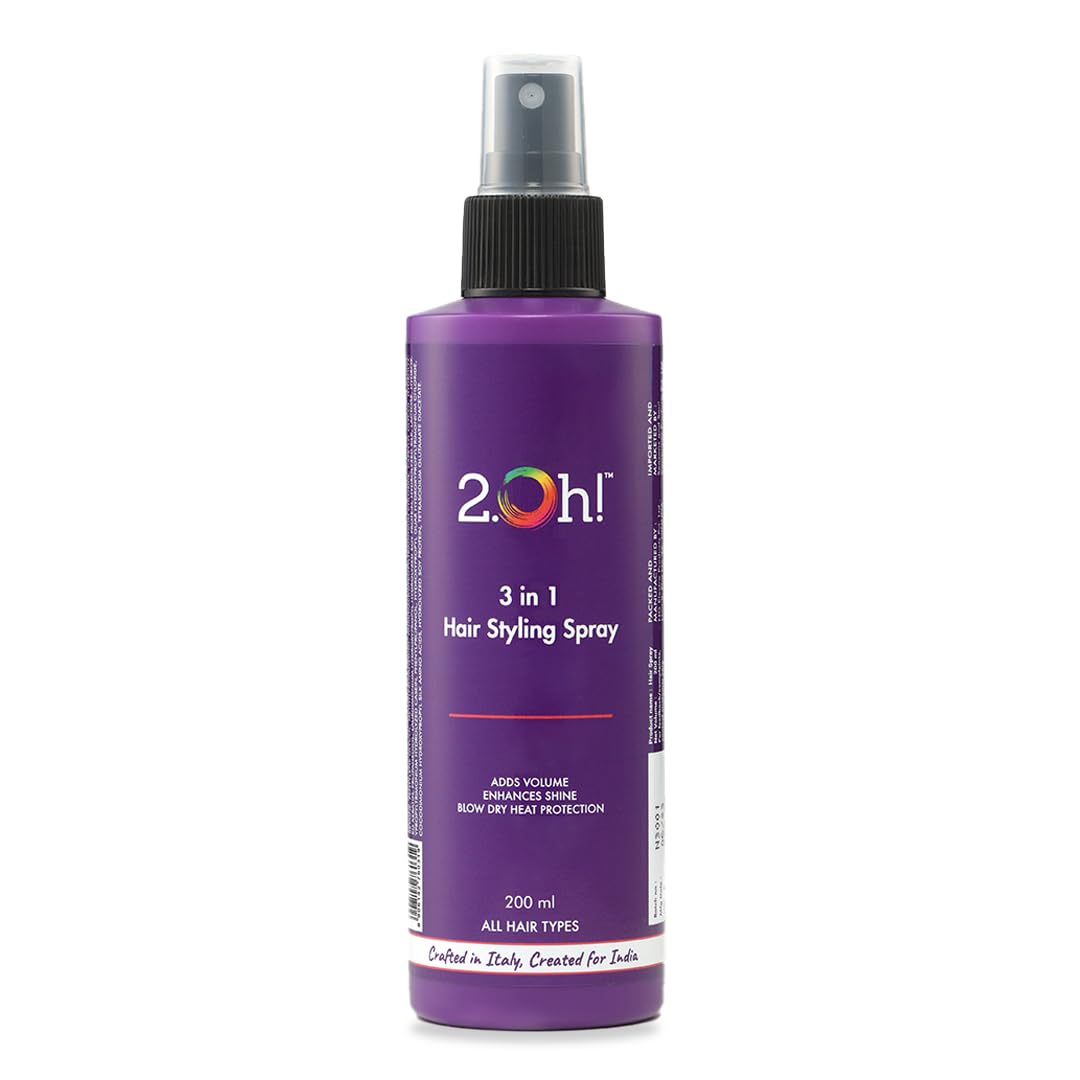 2.Oh! Italian 3-in-1 Hair Styling Spray | Heat Protectant | Volumizer | With Panthenol and Proteins | No Residue Shine Spray | Natural Hold for Men and Women