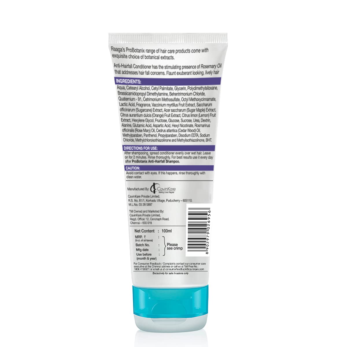 Raaga Professional Pro Botanix Anti-Hair Fall Conditioner, With Rosemary Oil, Prevents Hair Breakage, Imparts Hair Growth, For Men and Women, 100 ml