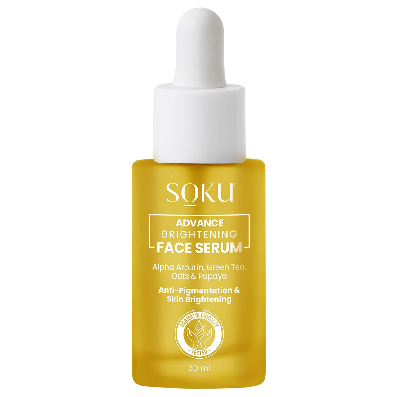 SOKU Advance Brightening Face Serum for Pigmentation & Dark Spot Removal | Alpha Arbutin, Green Tea, Oats & Papaya Extract | Glow Serum for Men & Women | Remove Blemishes, Acne Marks & Tanning - 30 ml