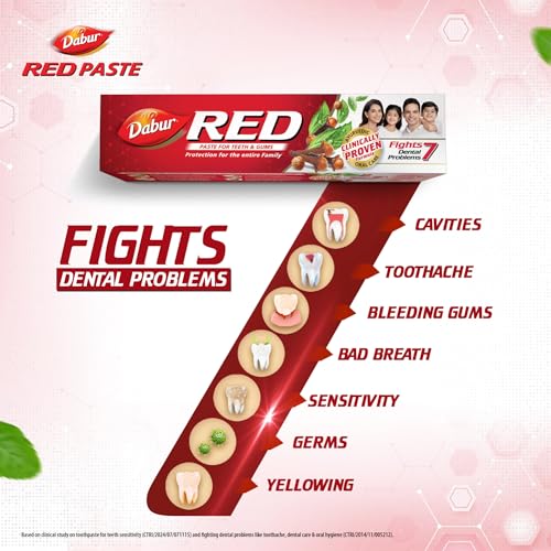 Dabur Red Toothpaste - 750g (250gx3) Special Edition Pack |Fluoride Free |Helps in Bad Breath Treatment, Cavity Protection, Plaque Removal | For Whole Mouth Health | Power of 13 Potent Ayurvedic Herbs