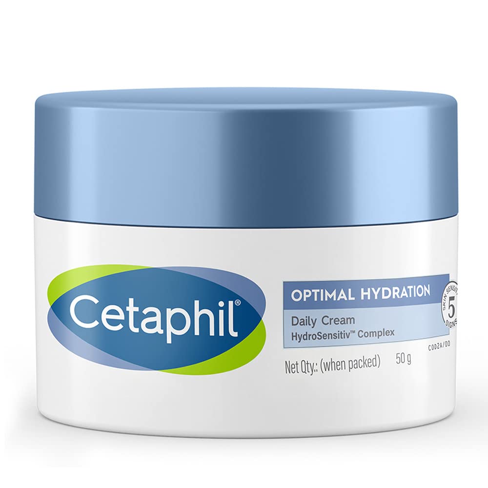 Cetaphil Optimal Hydration Daily Cream 50g Lightweight Moisturizer & Fast Absorption Hyaluronic Acid Blue Daisy Extract NiacinamideSkin Cleanser for 125 ml Hydrating with Niacinamide Vitamin B5
