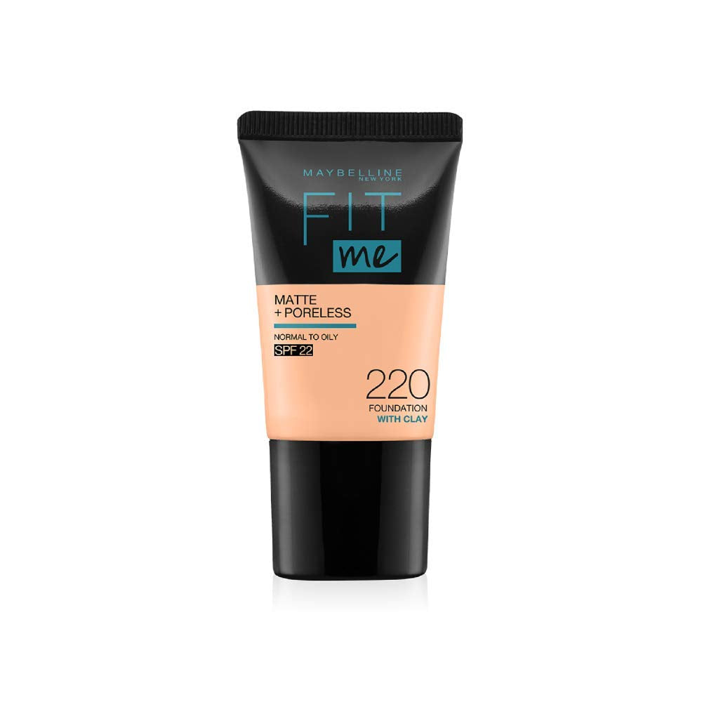 Maybelline New York Fit Me Matte+Poreless Liquid Foundation Medium Coverage For Oily Skin Tube,220 Natural Beige,18Ml And New York Volume Express Colossal Masacara,Waterproof,Black,10G,Pack Of 1