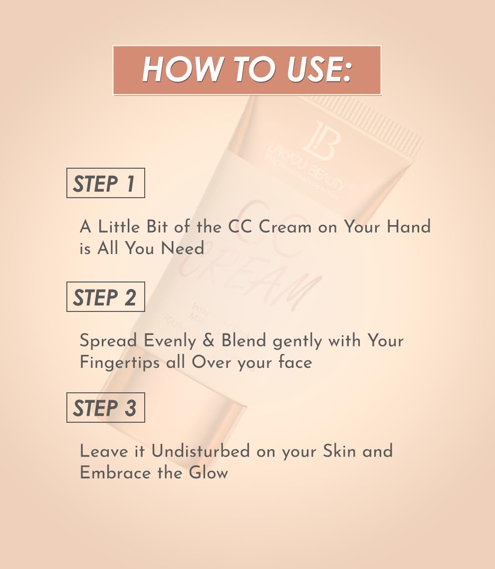 Lakyou Beauty CC Cream | I nstant Fair Look | Makeup Finish | Foundation+Fairness Cream | SPF-15 | Matte Non Oily Feel | Even Skin Tone | Shade-01 (White Ivory) | 60g
