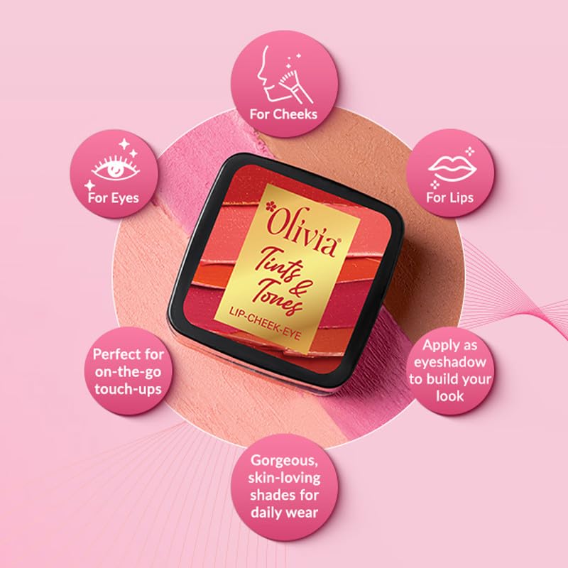 Olivia Tints & Tones for Lip, Cheek & Eye | Purple Cheek Tint (Terracotta Goodness - 06) | Easy to Blend, Long-lasting with Soft Creamy Finish | Parabens Free, No Harmful Colours or Preservatives | 5g