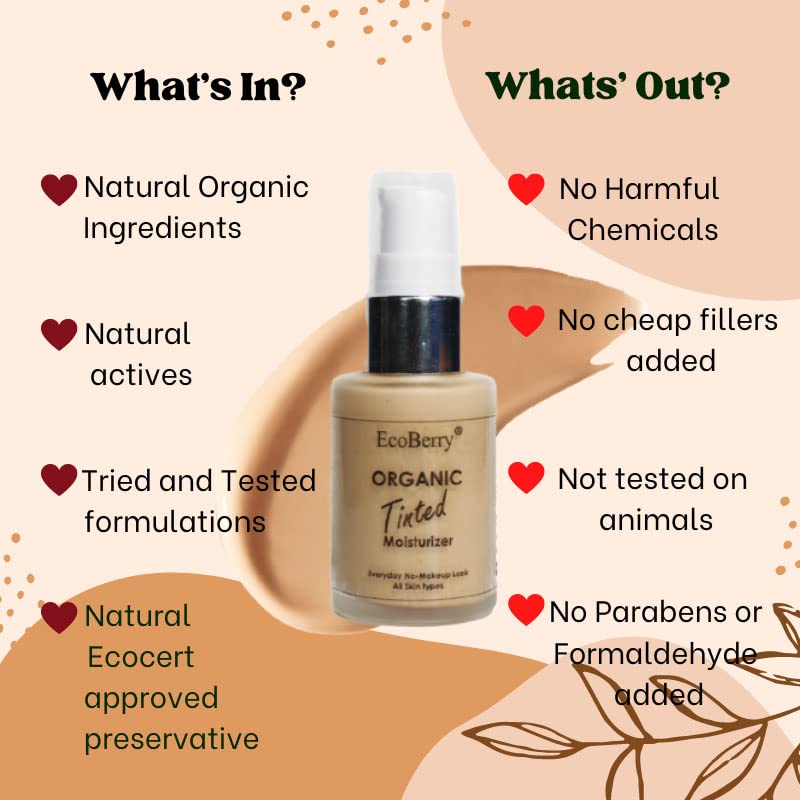 Organic Tinted Moisturizer | Everyday No Makeup Look | Sheer Coverage | Organic | Semi-Matte | Light Weight | Non-Comedogenic | Hypoallergenic | Natural | Handmade | Chemical Free (Medium)
