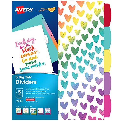 Avery + Amy Tangerine Designer Collection Big Tab Dividers for 3 Ring Binders, 5-Tab Set, Rainbow Vibes, 1 Set (11394)