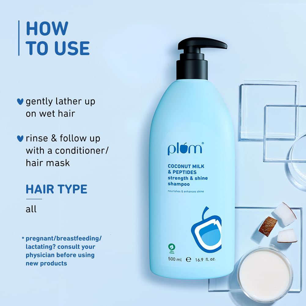 Plum Coconut Shampoo for Dull with Coconut Milk and Peptides for Soft & Silky I 22x Softer I Shampoo for Women and Men | 500 ml (Pack of 2)