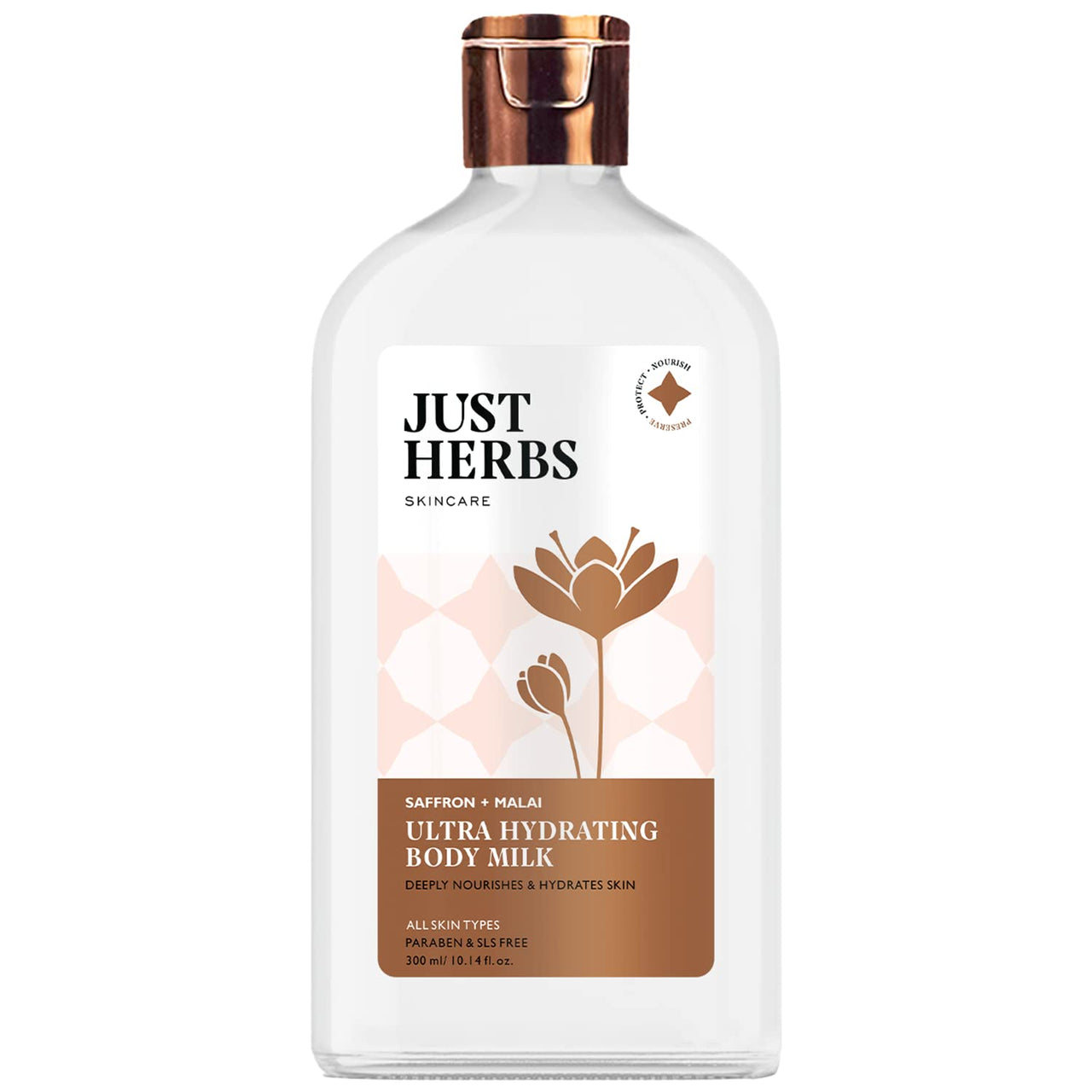 Just Herbs Saffron + Malai Nourishing Body Milk Lotion- 300ml & Just Herbs Tinted Lip Balm 4 g (Cherry) Combo