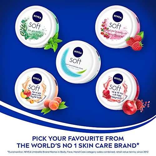 NIVEA Soft Light Moisturizer 200ml | Peppy Pomegranate | For Face, Hand & Body, Instant Hydration | Non-Greasy Cream | With Vitamin E & Jojoba Oil | All Skin Types