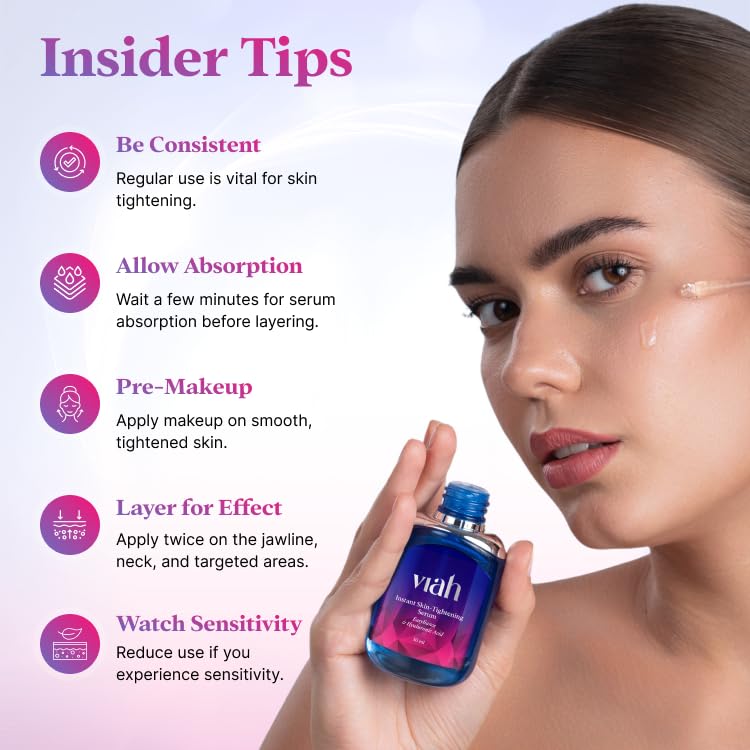 Viah Instant Skin Tightening Face Serum for Women | Anti-Ageing Face Serum for Women | Anti Wrinkle & Brightening | Firms, Hydrates, Smooths Fine Lines | Easyliance, Hyaluronic Acid &Lumicease 30ml