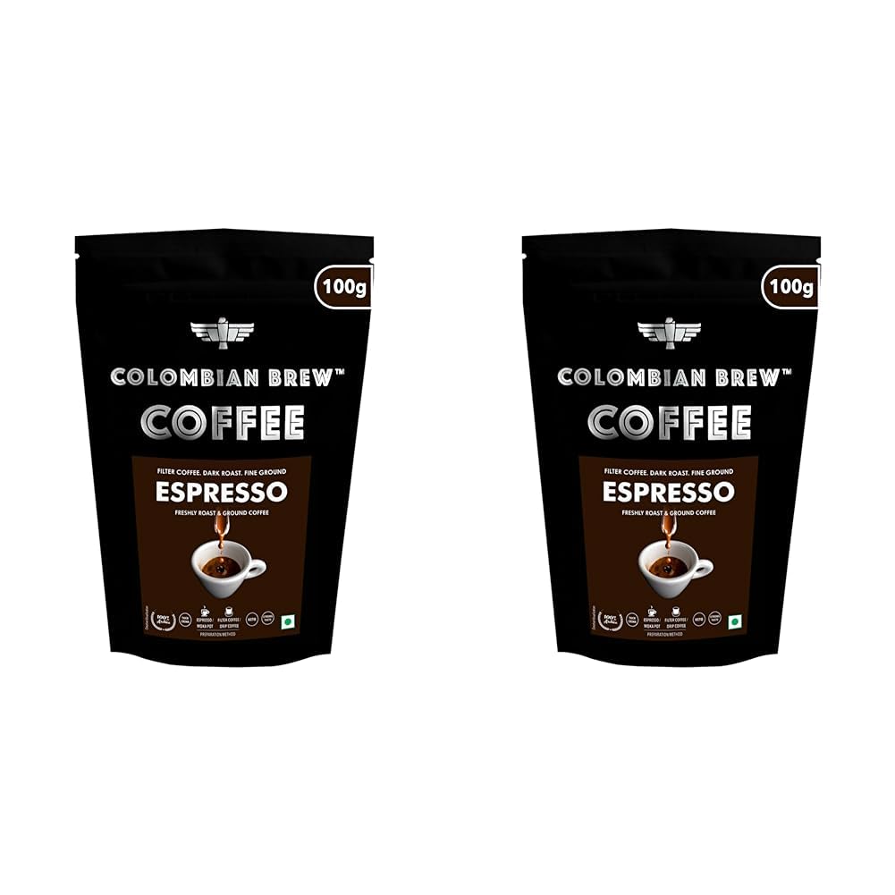 Colombian Brew Arabica Espresso Filter Coffee Powder, Roast & Ground Strong, 100g (Pack of 2)