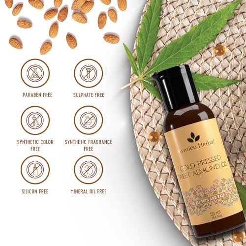 Avimee Herbal Keshpallav Almond Oil | Pure Cold Pressed Oil | Fights Split Ends & Strengthens Hair | Enriched With Vitamin E | Mineral Oil Free | 50 ML