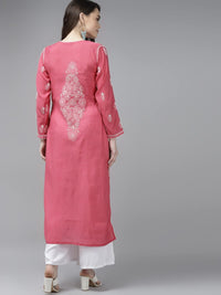 Ada Hand Embroidered New Lucknowi Chikankari Chanderi Kurta Kurti for Women A411175